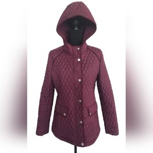 Tommy Hilfiger Quilted Puffer Hoodie Zip Burgundy Maroon Wine Jacket Coat Sz M